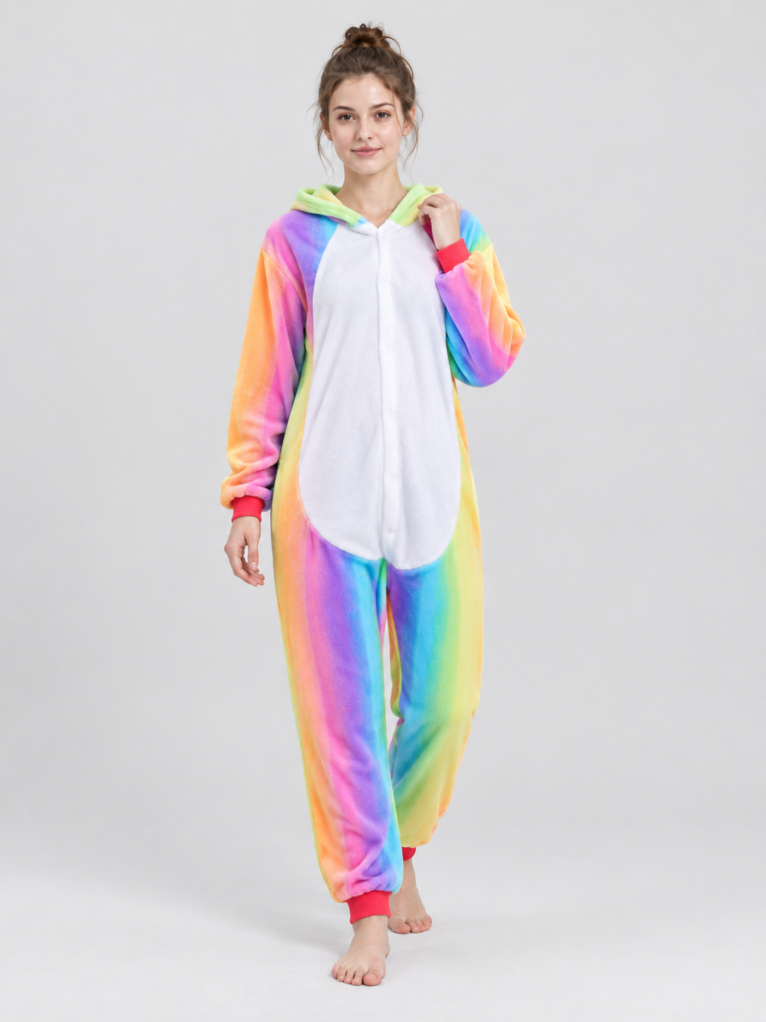 Hooded Pajama Jumpsuit with Rainbow Pattern