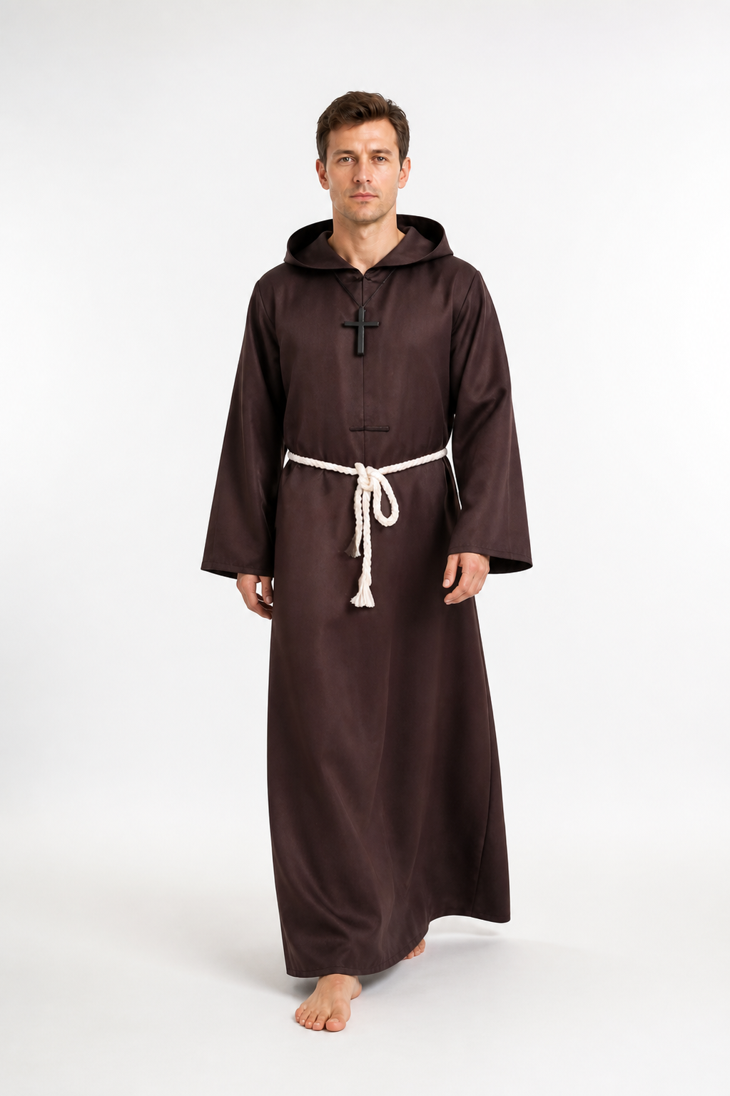 Brown Monk Robe with a Pointed Hood and Cross product detail