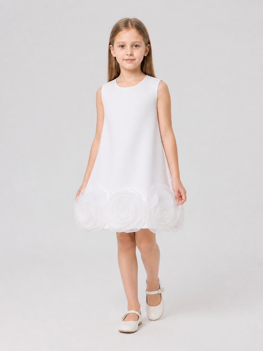 Girls' Dressy Sleeveless Dress with 3D Rose Appliqués product detail 2