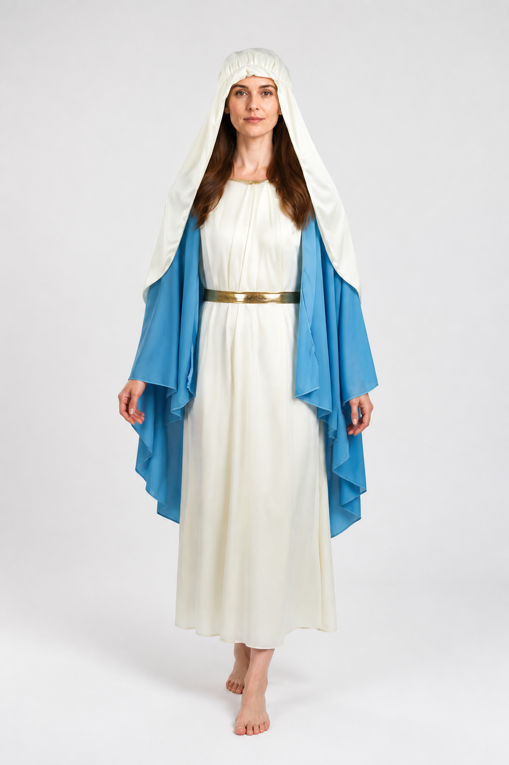 Hooded Robe with a Blue Cape and Gold Belt Costume Capes detail 2