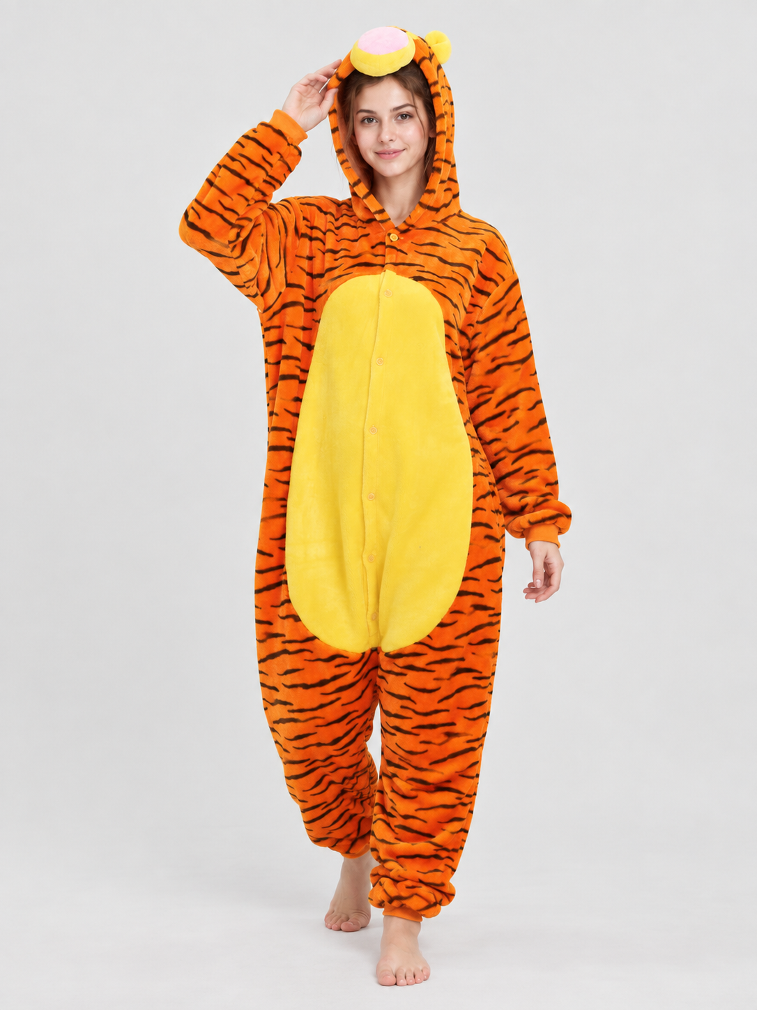 Orange Loose-Fit Hooded Jumpsuit Pajama