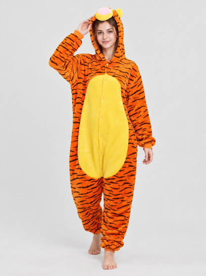 Orange Loose-Fit Hooded Jumpsuit Pajama