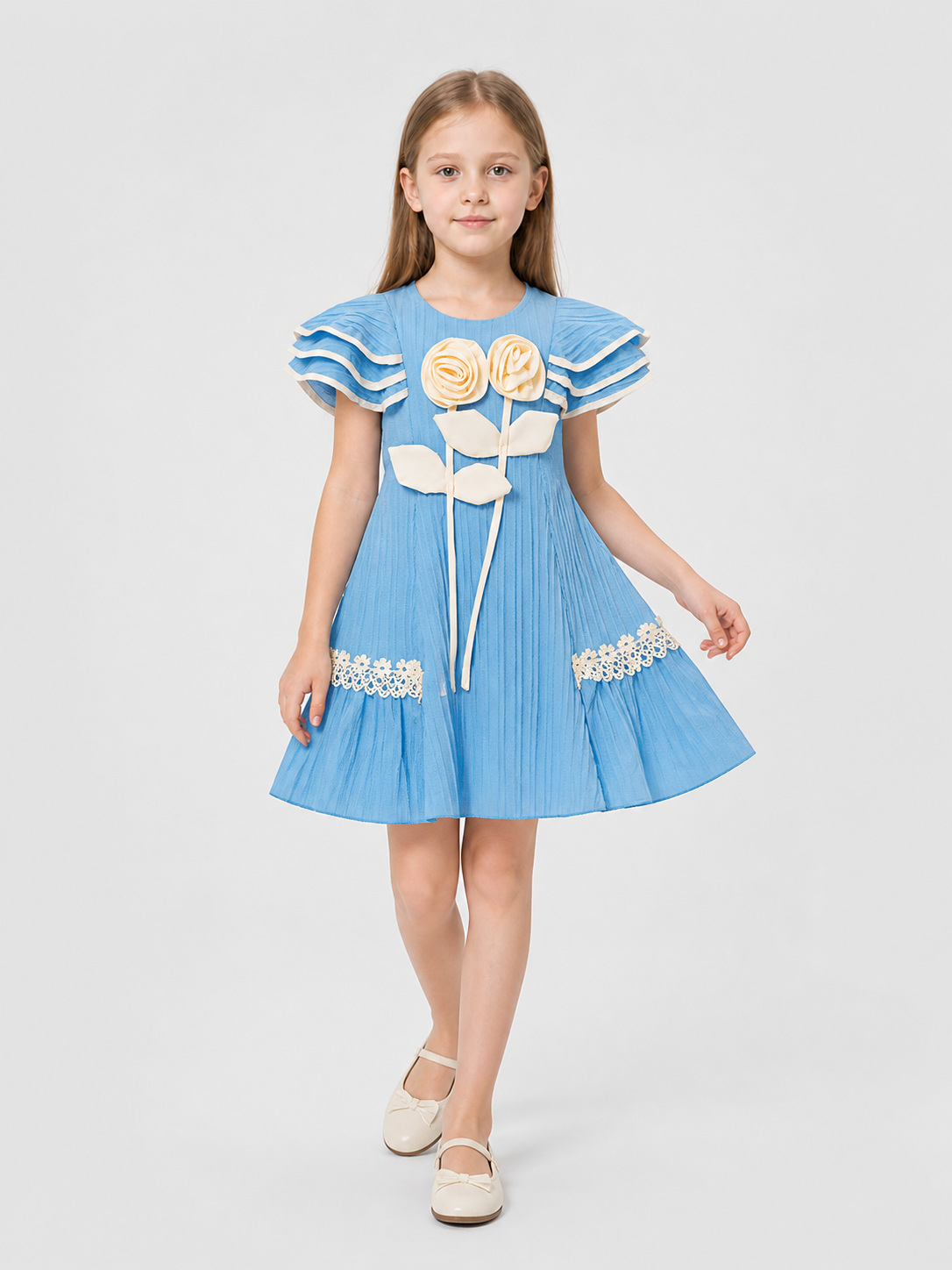 Girls' Dressy Dress with Pleats and Flowers Costume Dresses detail 2