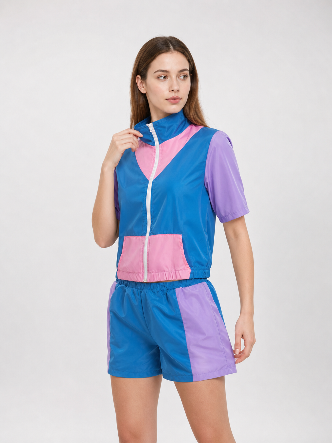 Sports Set with Shorts, Bright Color-Block Design