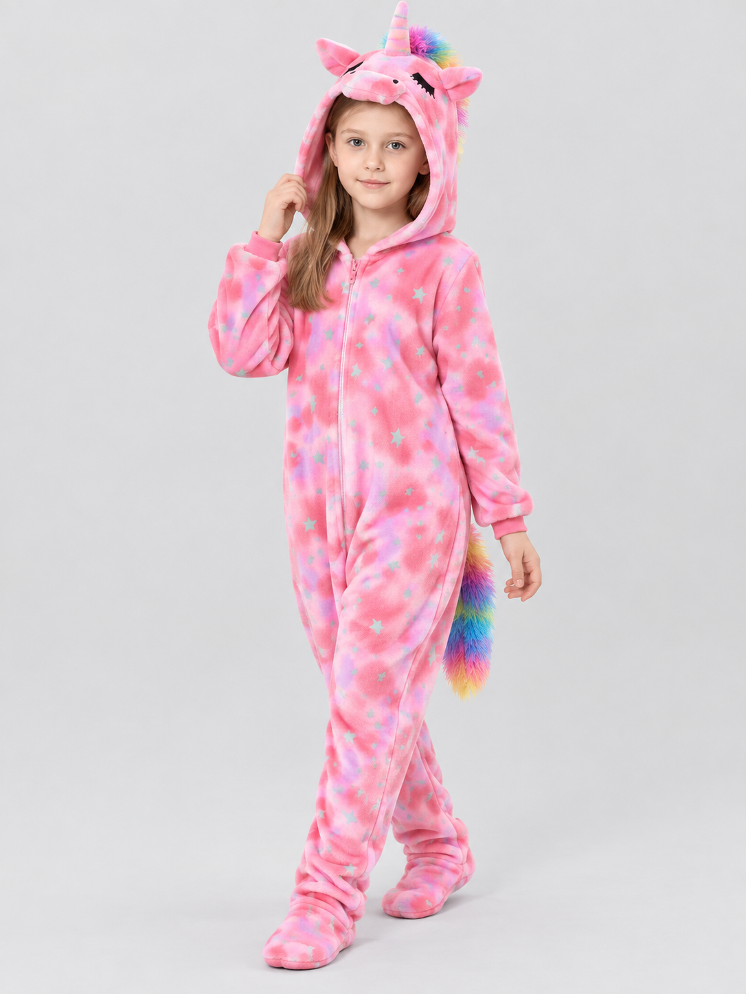 Kids' Hooded Unicorn Jumpsuit Pajama, Pink