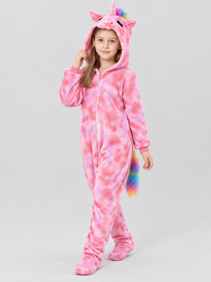 Kids' Hooded Unicorn Jumpsuit Pajama, Pink