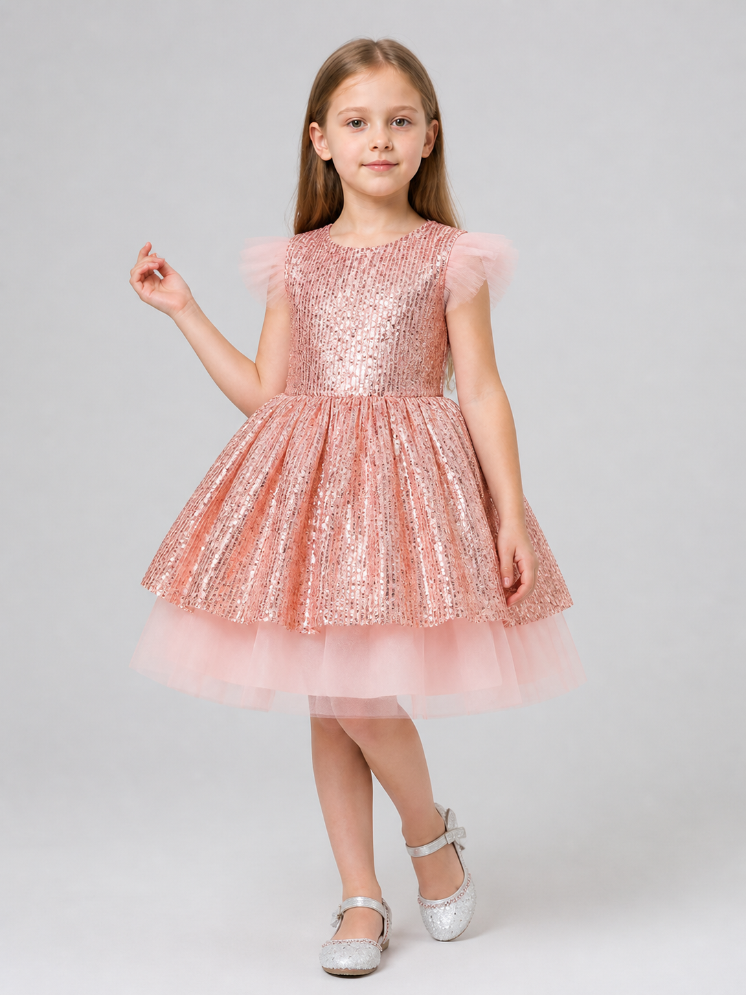 Girls' Dressy Sequin Dress with a Tulle Skirt Costume Dresses detail 2