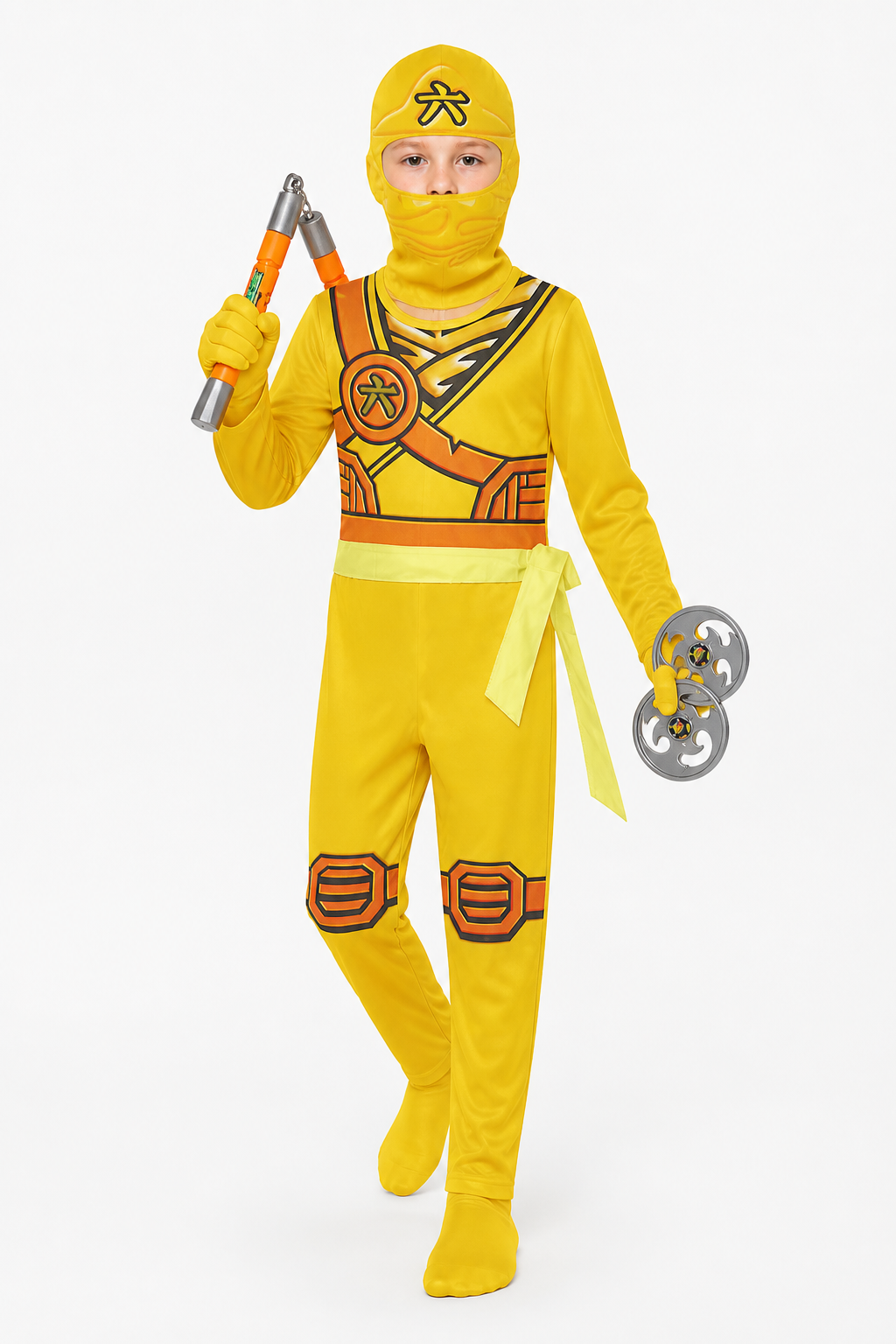 Yellow Ninja Jumpsuit with Mask and Belt Costume Masks detail 2