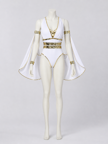 Stage costume jumpsuit, white and gold, 3 pieces Costumes detail 2