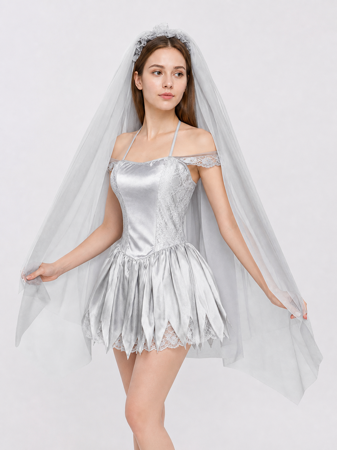 Carnival dress costume with veil and garter