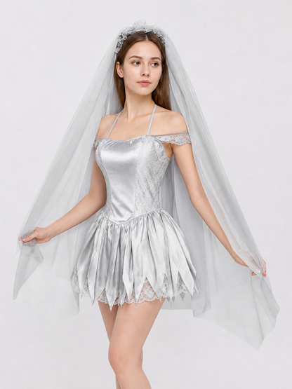 Carnival dress costume with veil and garter