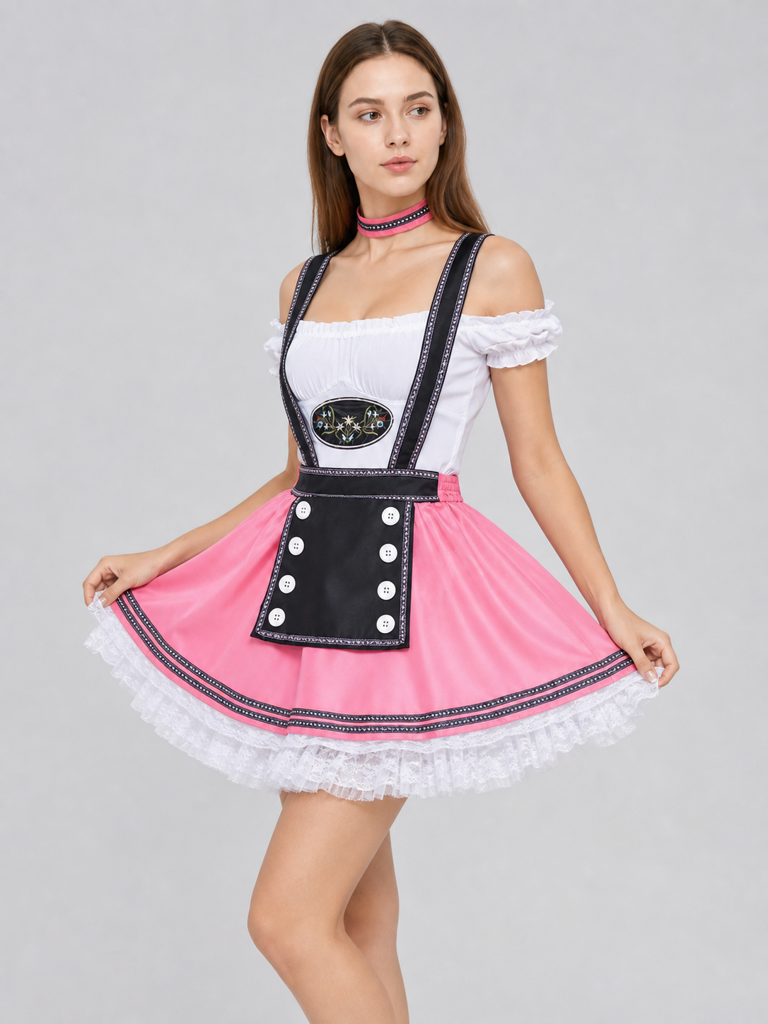 Pink costume dress in dirndl style, M–XXL