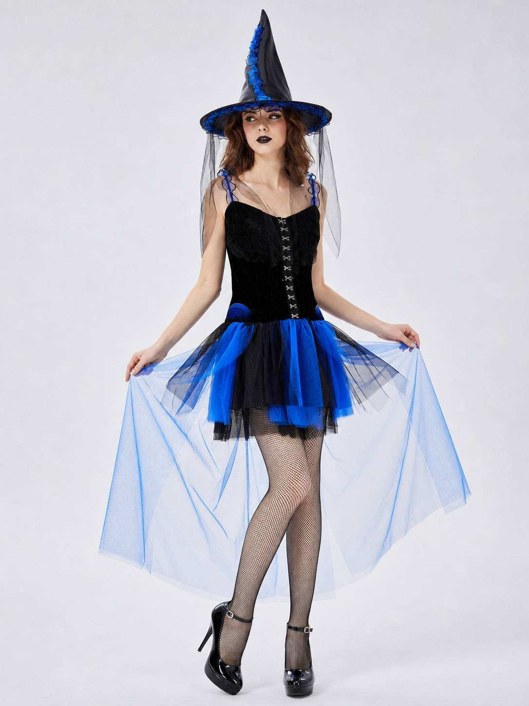 Halloween witch costume with hat and veil