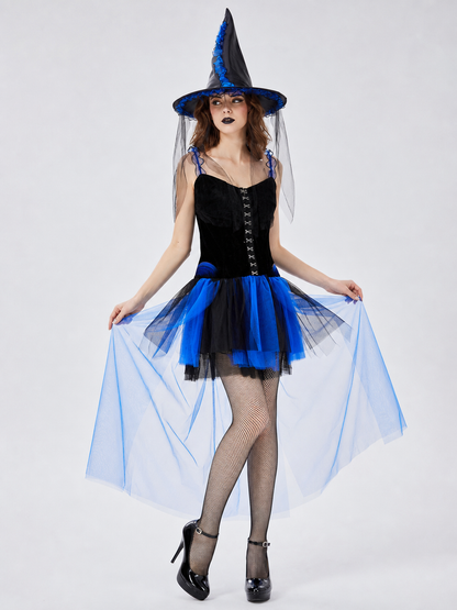 Halloween witch costume with hat and veil