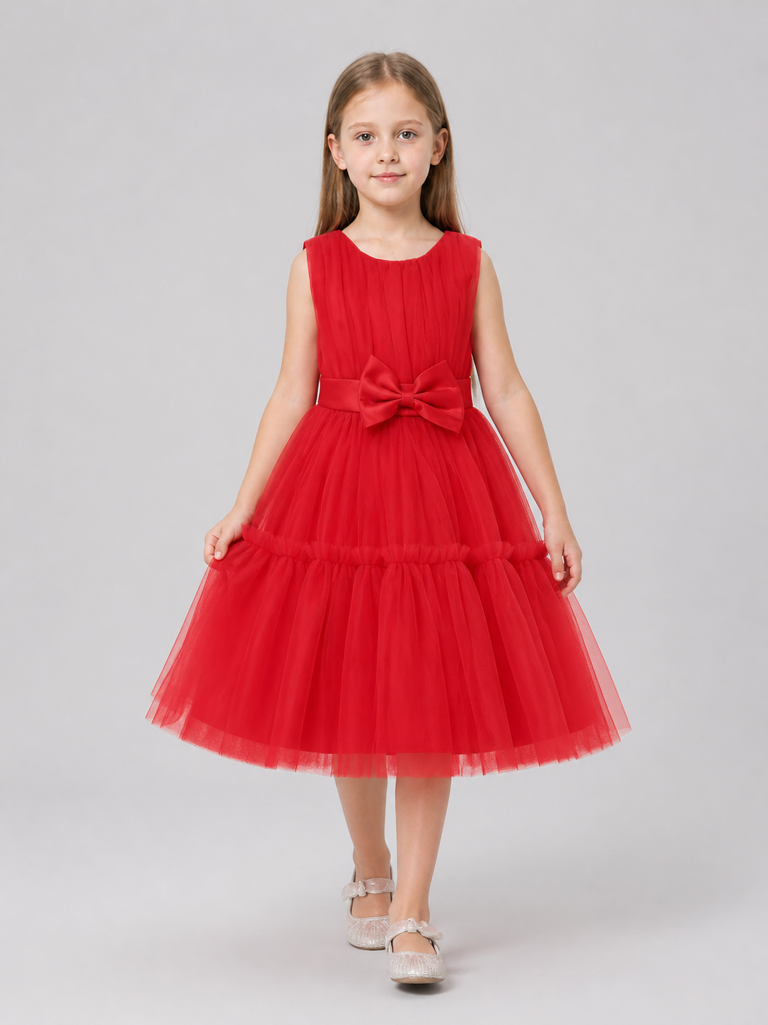 Red Girls' Dressy Tutu Dress with Bow Costume Dresses detail 2