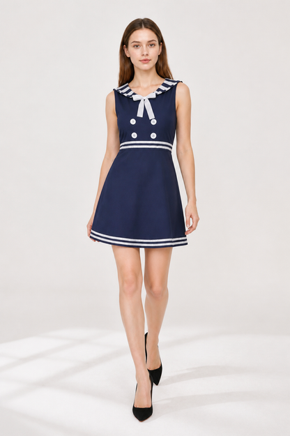 Dark Navy Sailor-Style Dress with White Stripes Costume Dresses detail 2