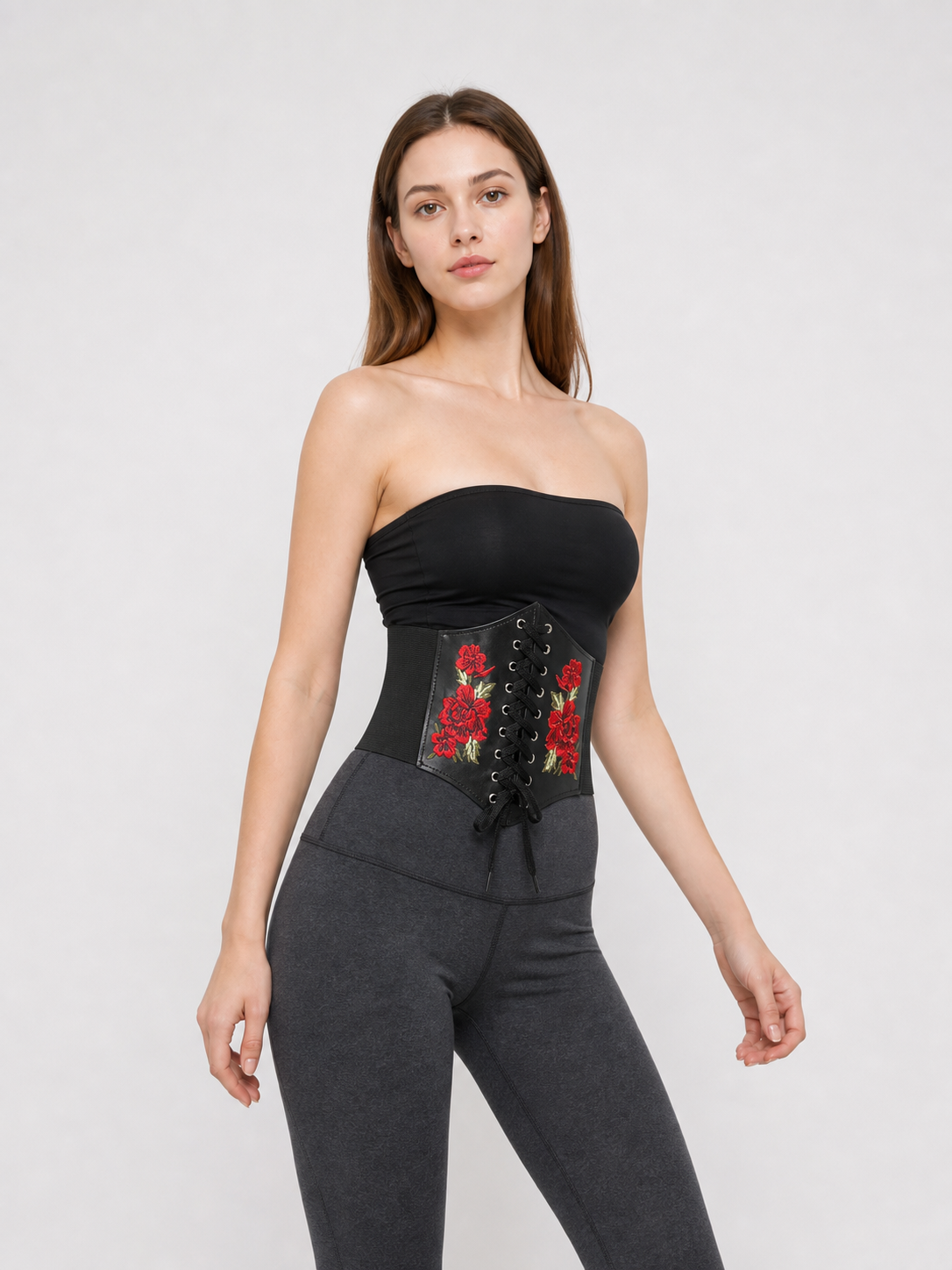 Decorative Black Belt with Floral Embroidery