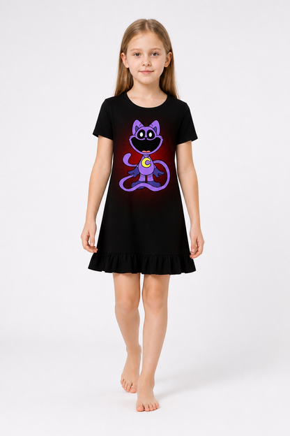 Black Cosplay Dress with Cat Print and Ruffle Costume Dresses detail 2