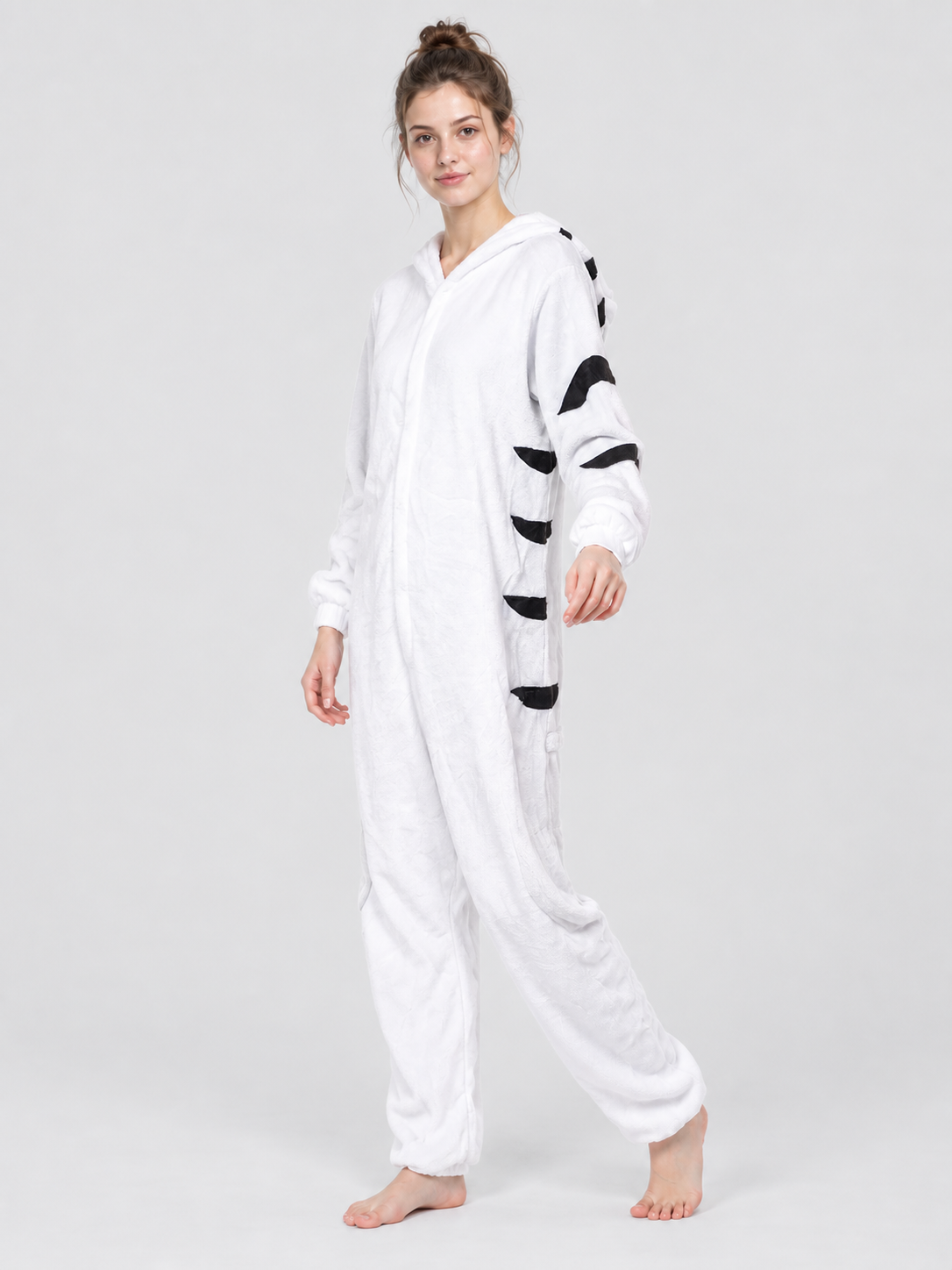 Pajama Jumpsuit White with Black Spots and Hood