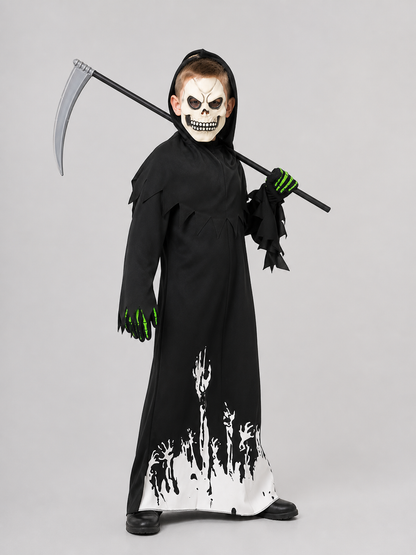 Reaper Jumpsuit Costume with Mask, Gloves, and Scythe Costume Masks detail 2