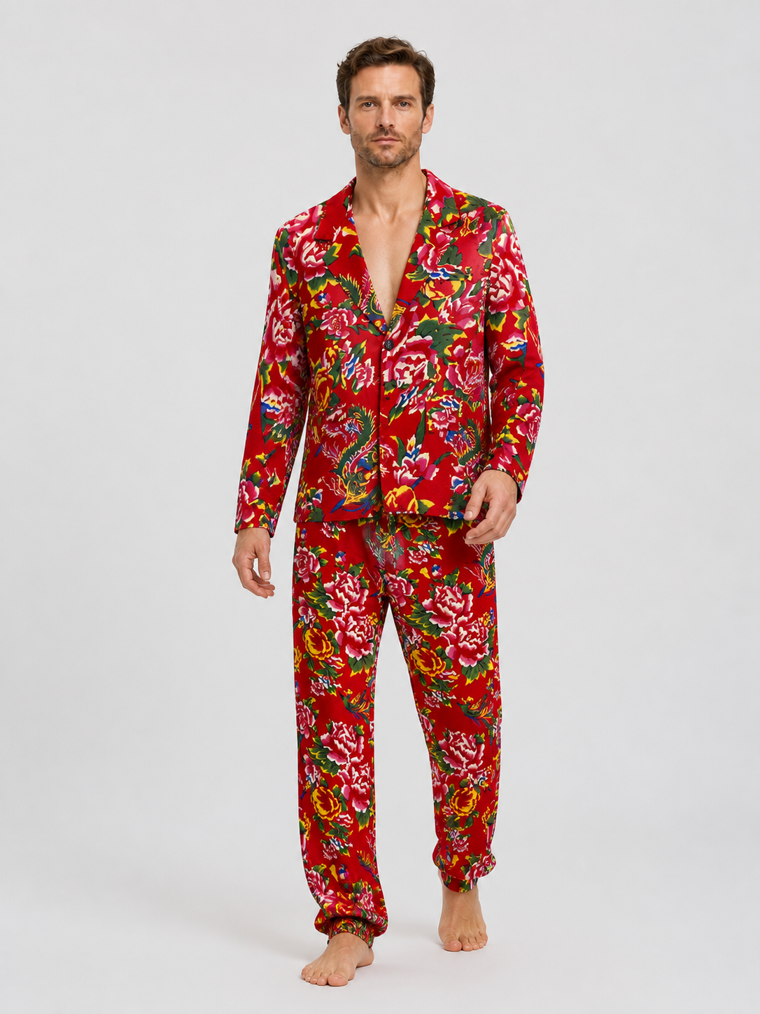 Two-Piece Suit with Blazer and Pants, Red Floral Print product detail 2