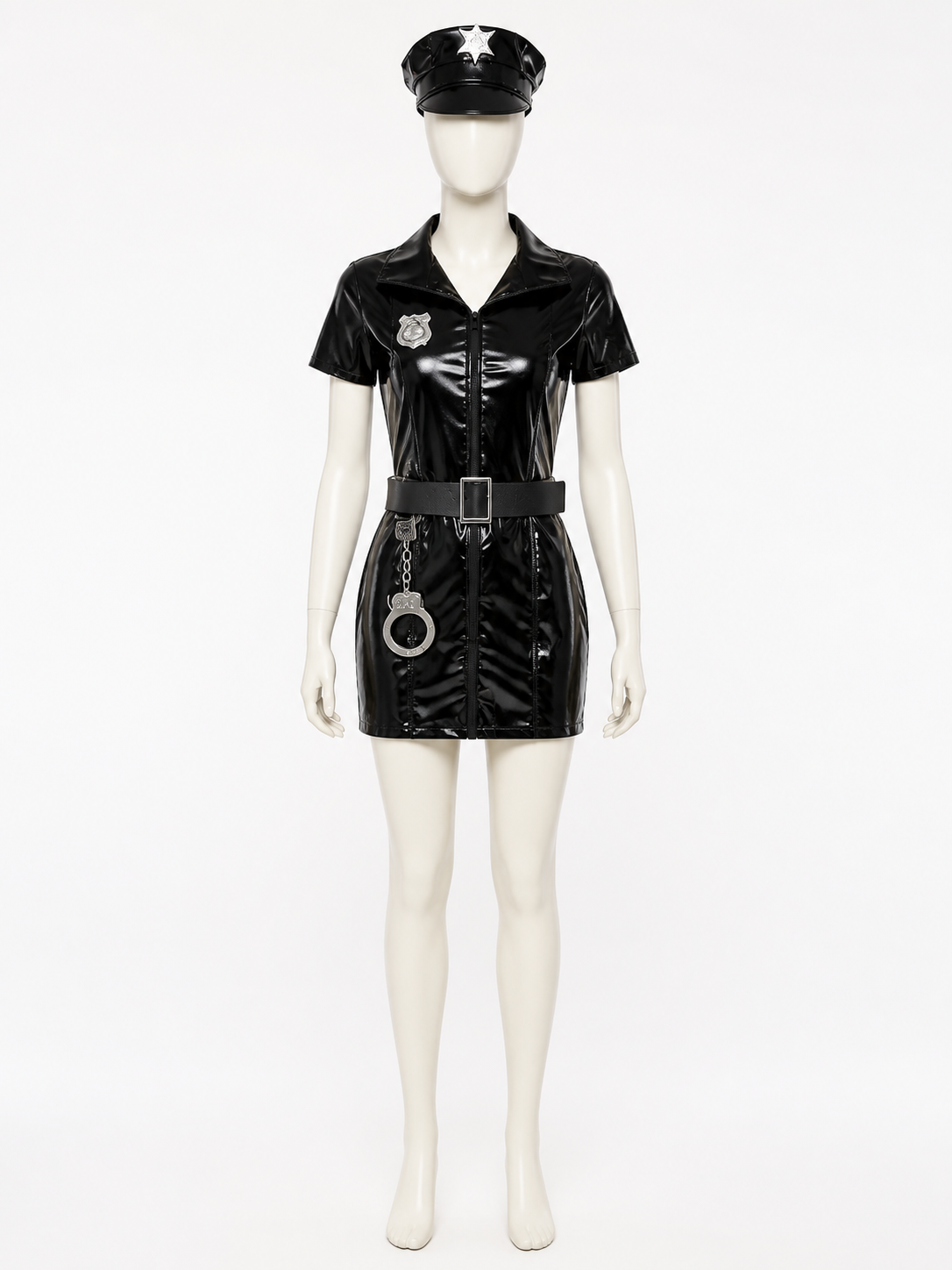 Police Jumpsuit with Cap, Belt, and Handcuffs Costume Headwear detail 2