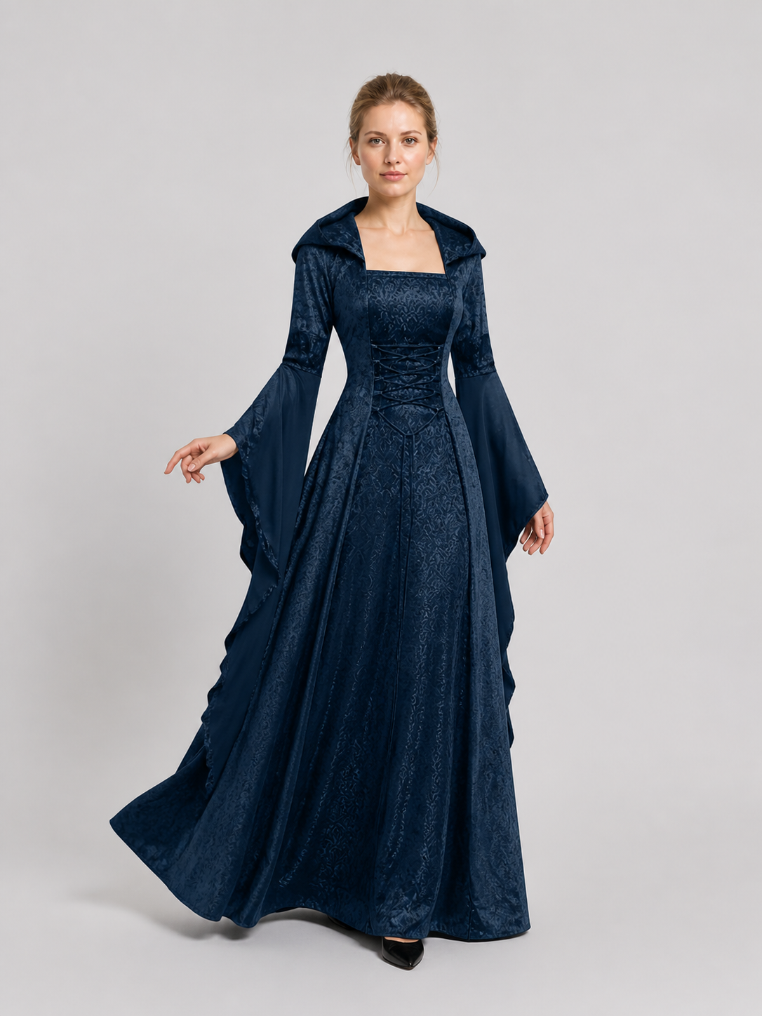 Hooded Dress, Medieval Style, Lace-Up Front Costume Dresses detail 2