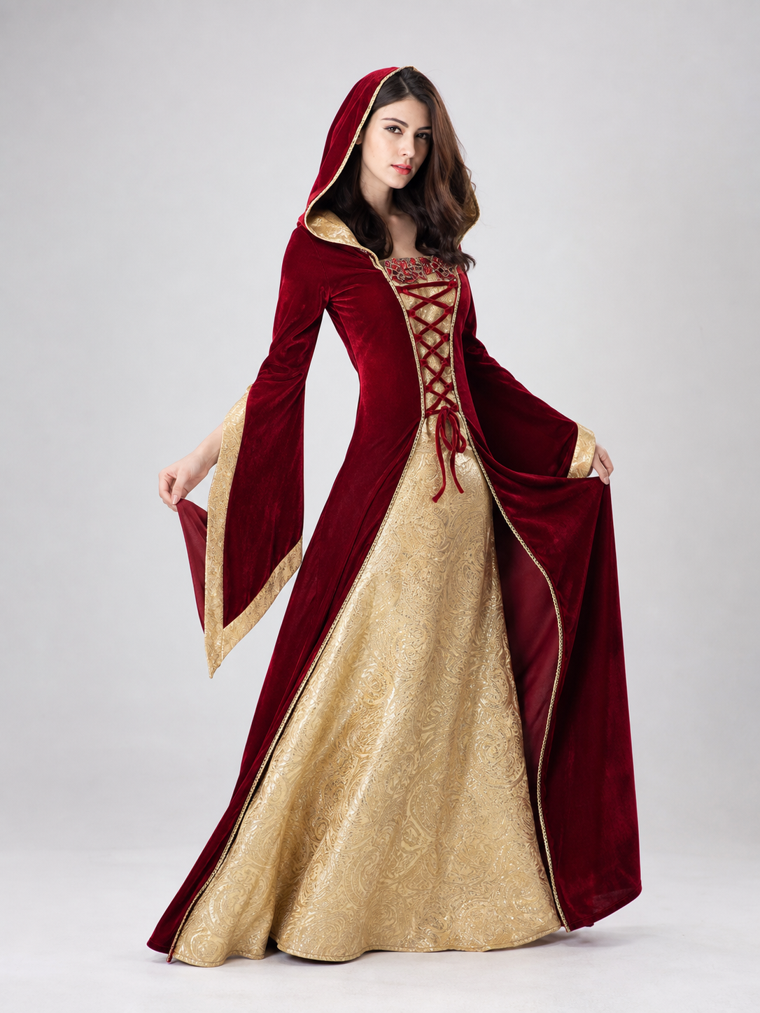 Halloween dress designed in the style of a European medieval costume, suitable