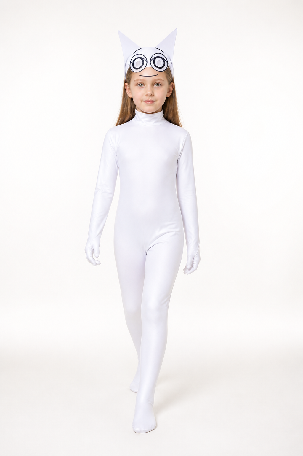 White Sleeveless Carnival Dress with Cat Print Costume Dresses detail 2