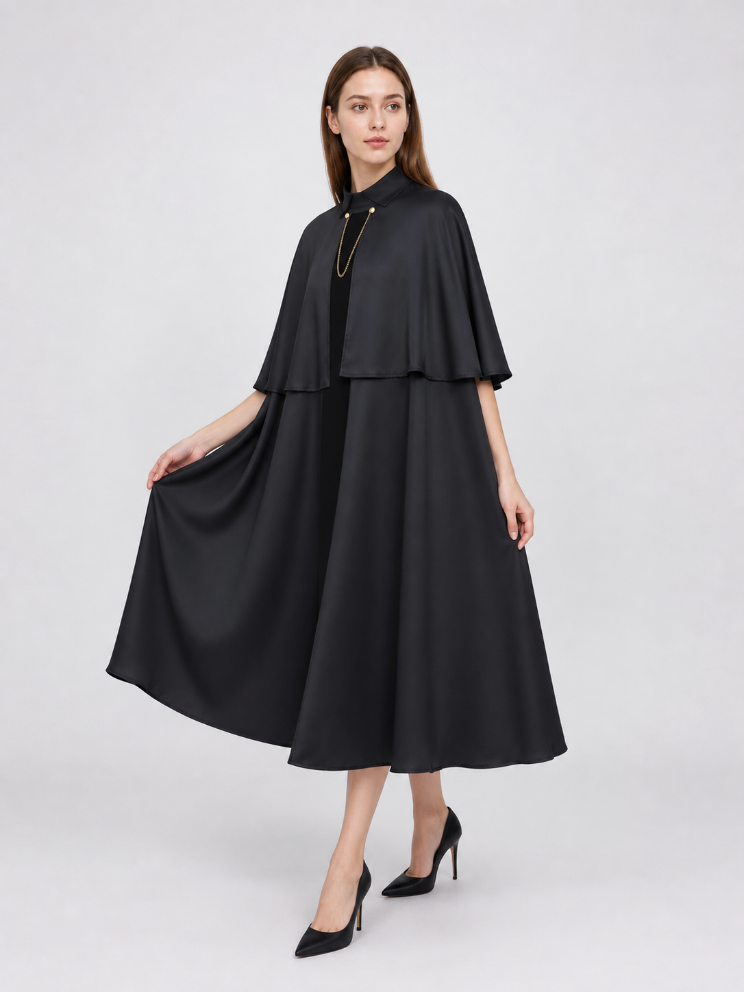 Black Gothic Cape with Chain for Cosplay