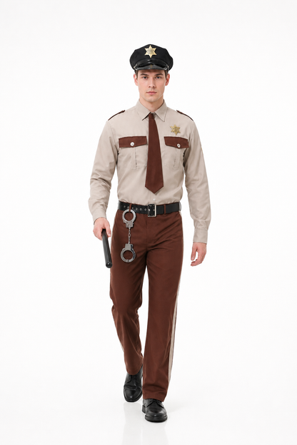 Sheriff Costume with Peaked Cap, Belt, and Tie Costume Headwear detail 2