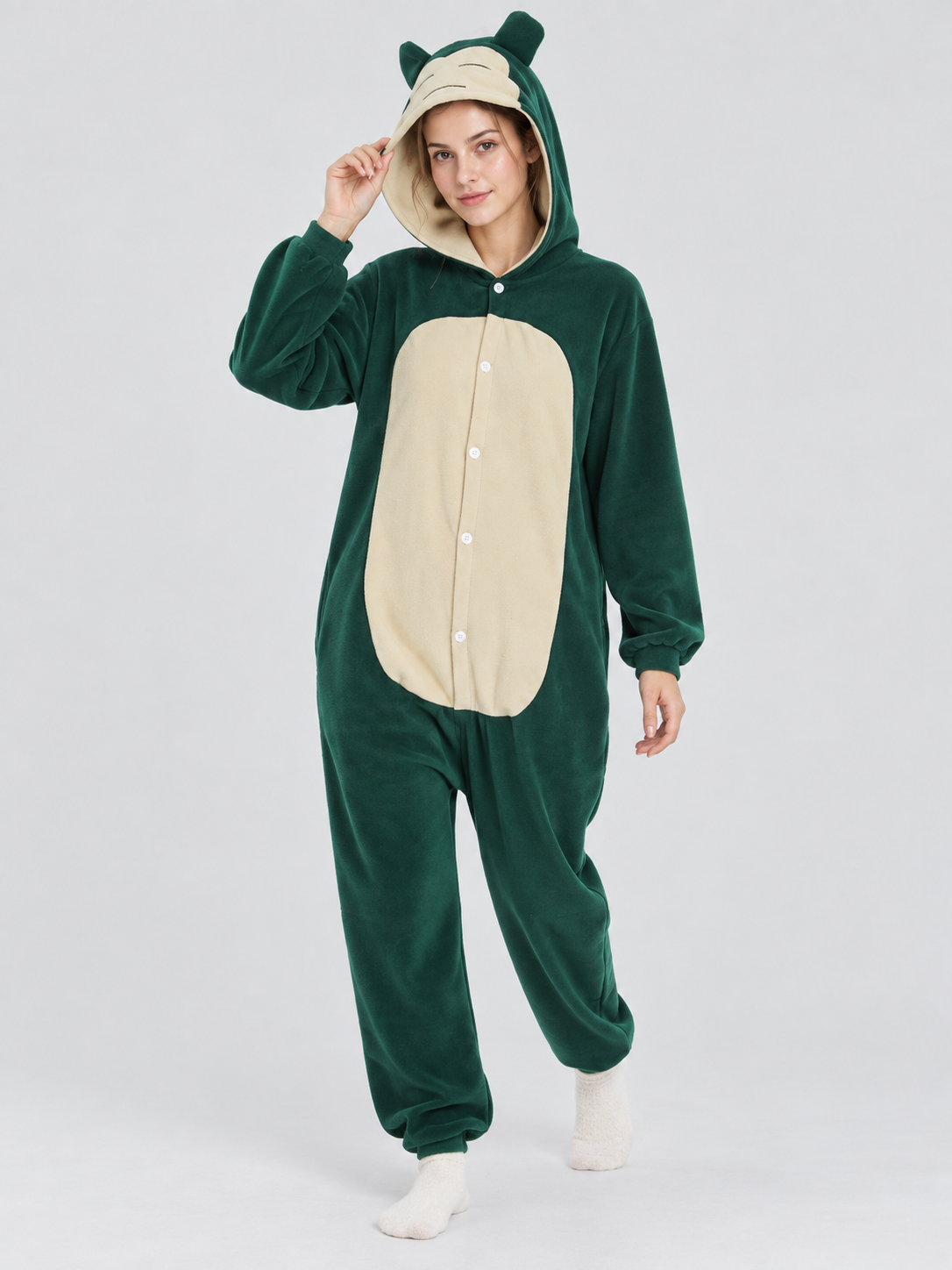 Dark green hooded jumpsuit pajama with ears