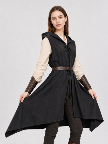 Medieval Cotton-Linen Hooded Tunic