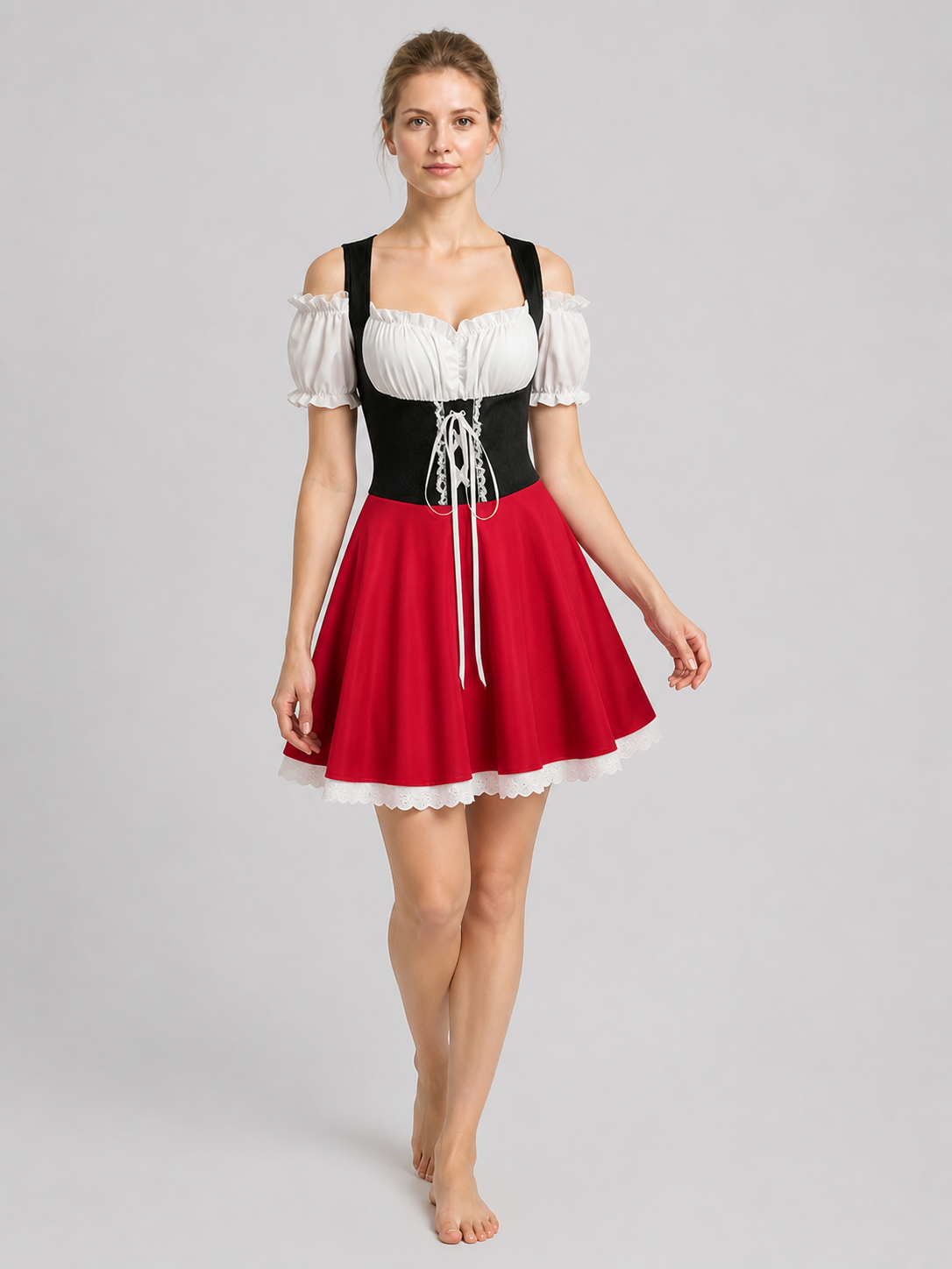 Red, White, and Black Bavarian-Style Lace Dress Costume Dresses detail 2