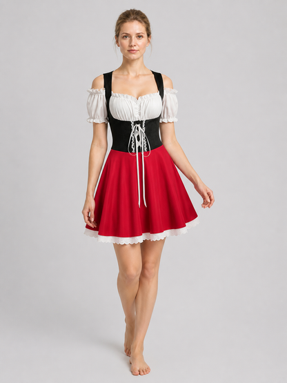 Red, White, and Black Bavarian-Style Lace Dress Costume Dresses detail 2