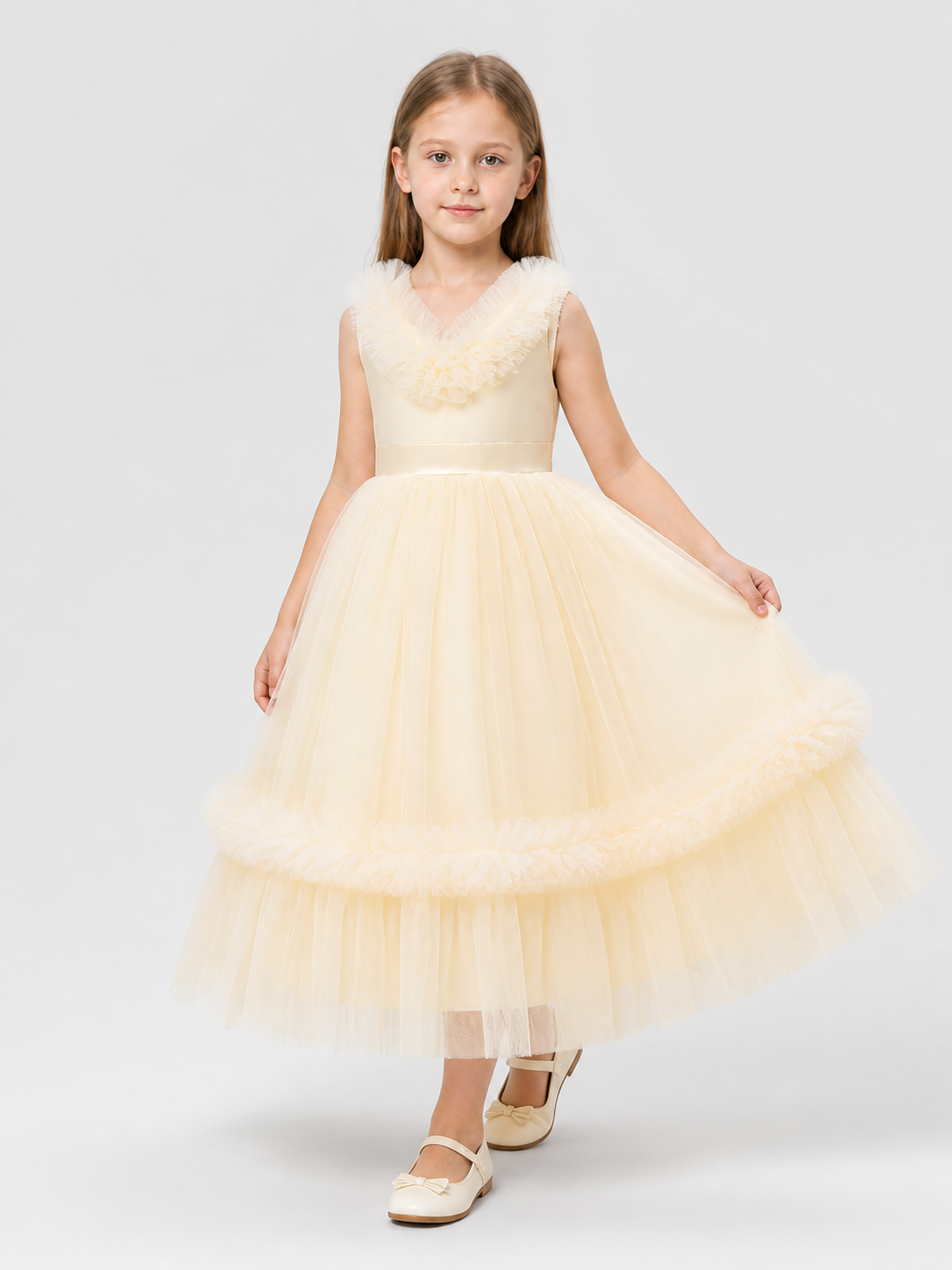 Girls' Princess Dress with Full Skirt, Champagne