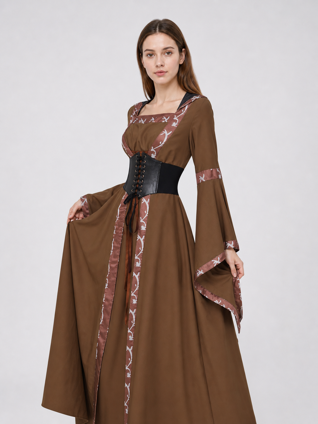 Medieval Hooded Lace-Up Dress