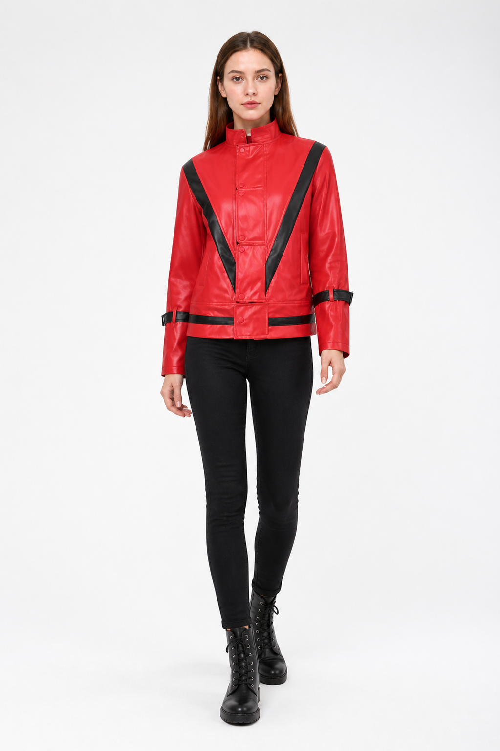 Short Red Jacket with Decorative Straps product detail 2