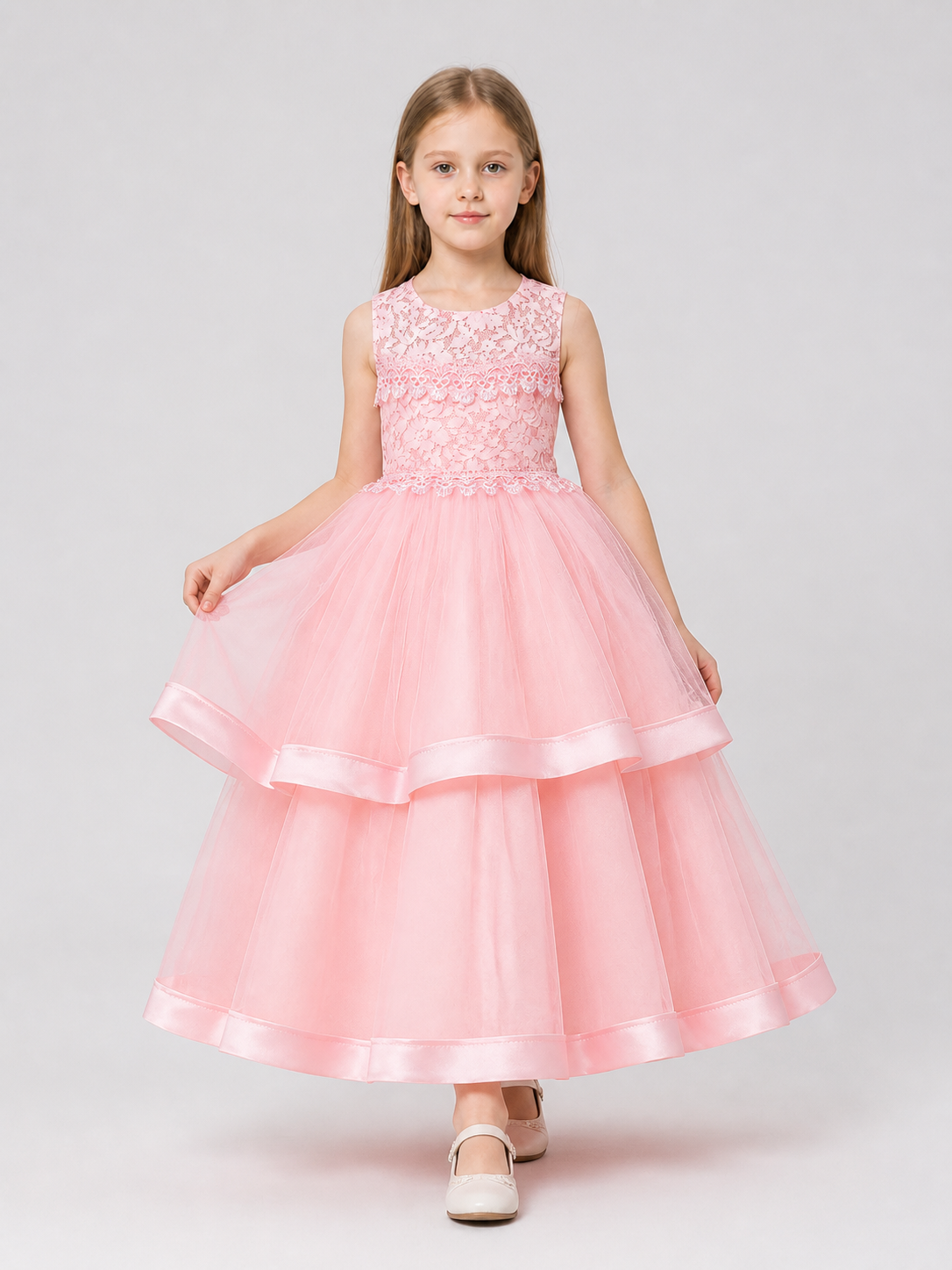 Girls’ Long Princess Dress with Lace and Tulle product detail 2