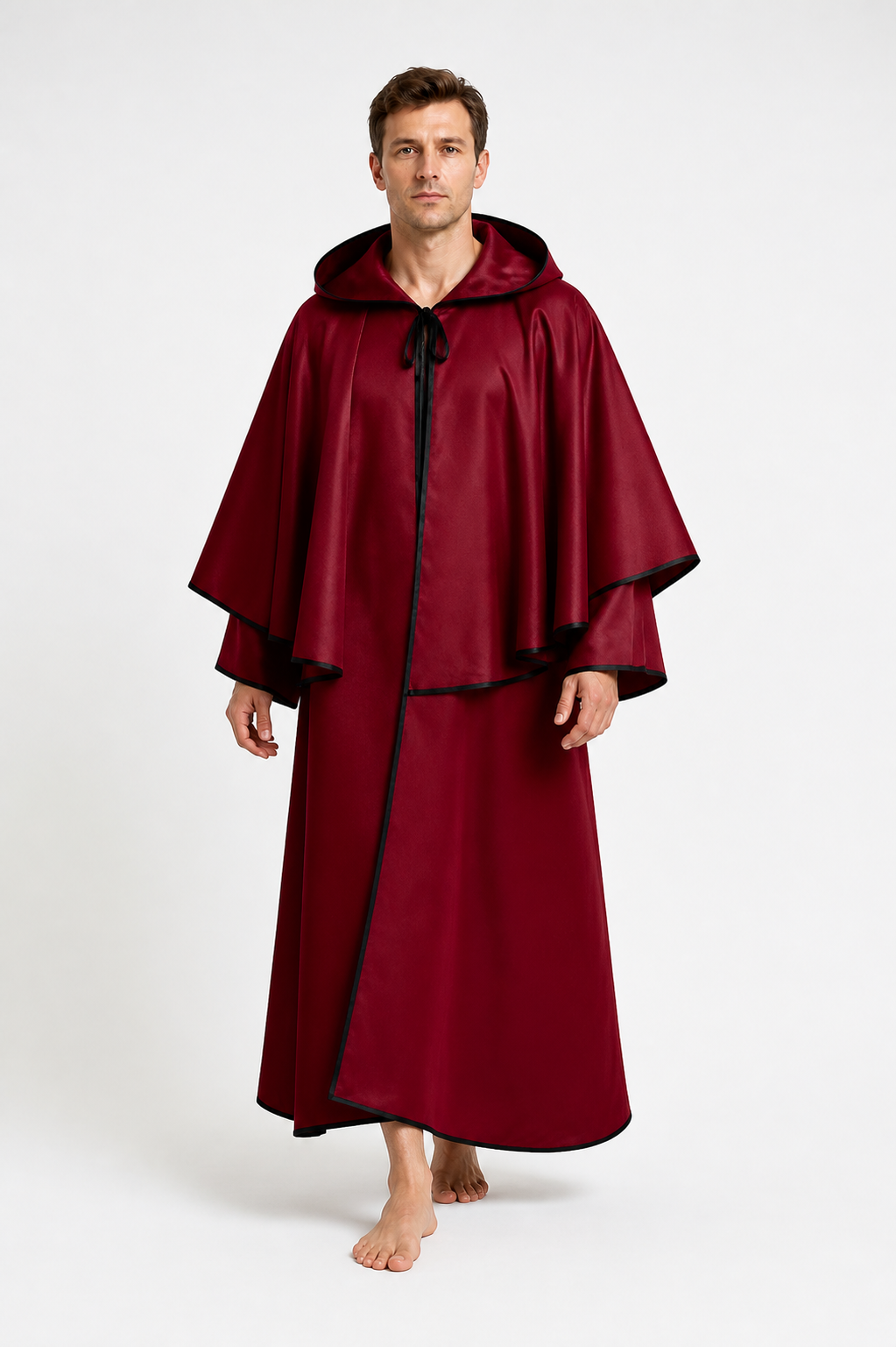 Red Hooded Robe with Black Trim for Cosplay Costumes detail 2