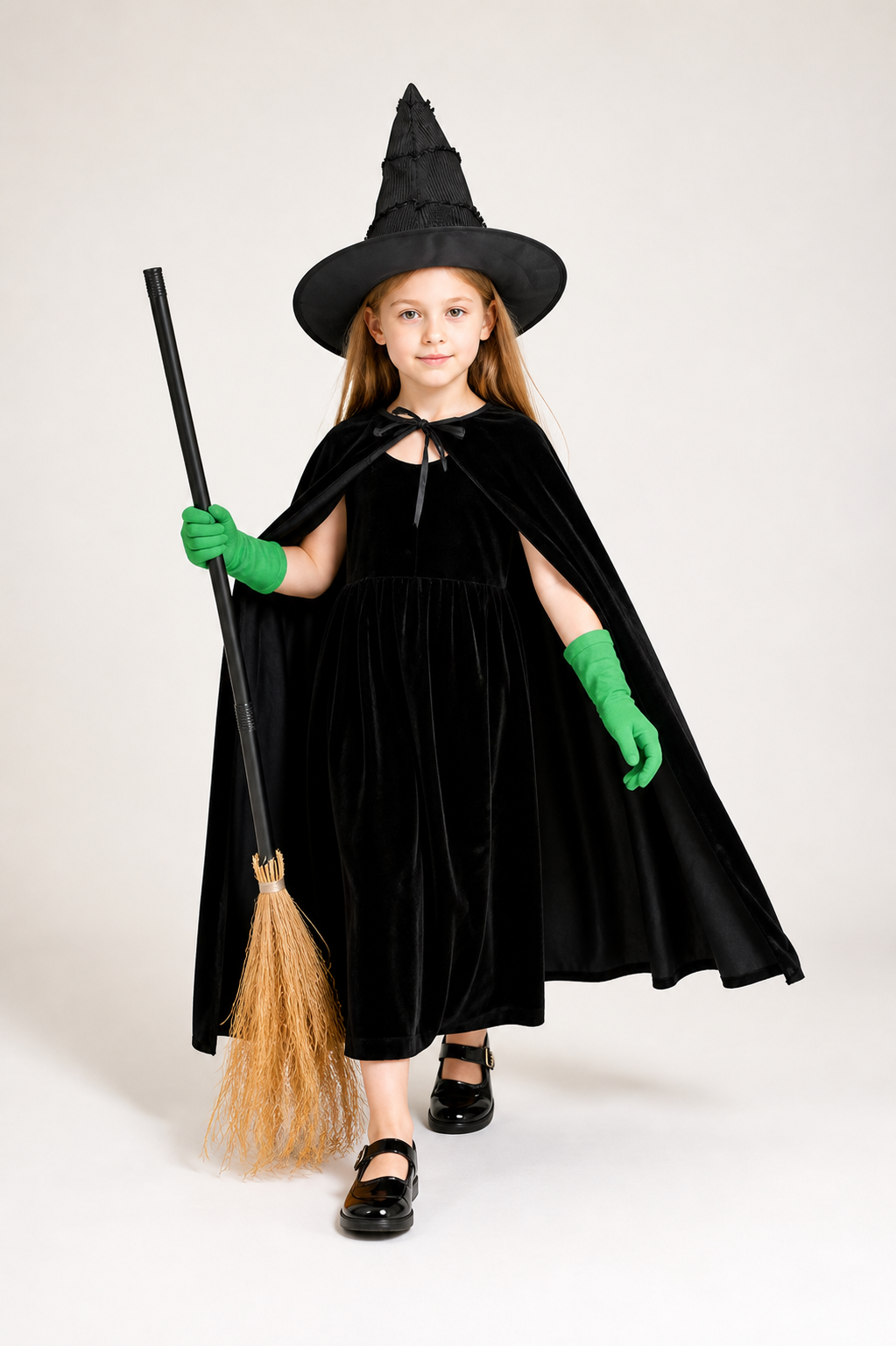 Black velvet witch costume set product view 30