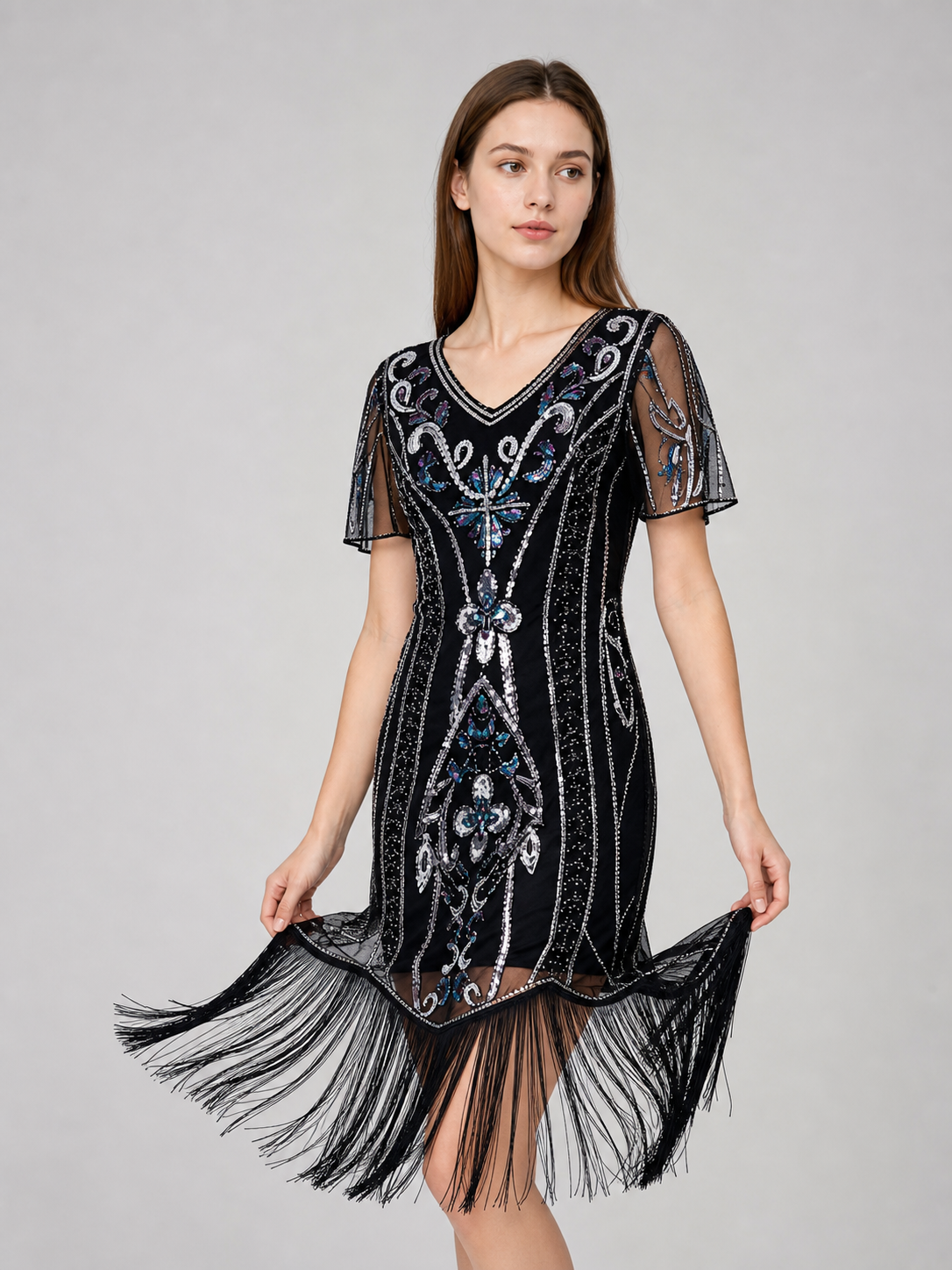 1920s-Style Sequin Dress with Fringe