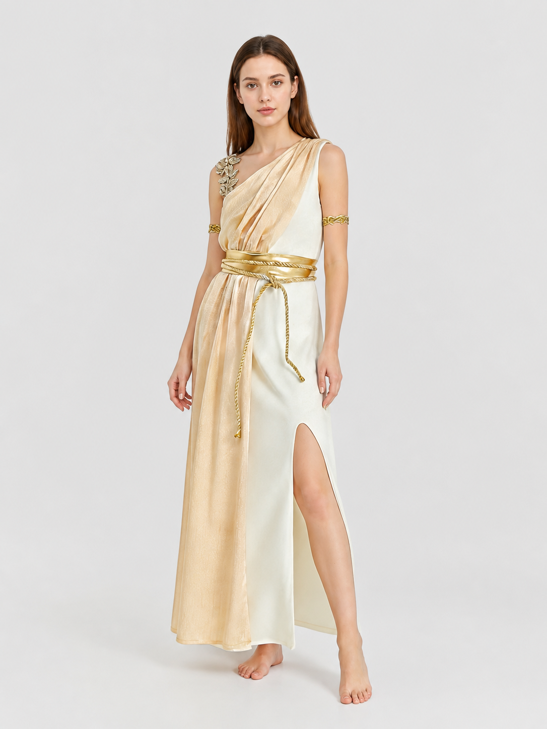 Ancient Greece Costume, White and Gold Robe for Halloween Costumes detail