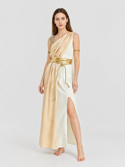 Ancient Greece Costume, White and Gold Robe for Halloween Costumes detail