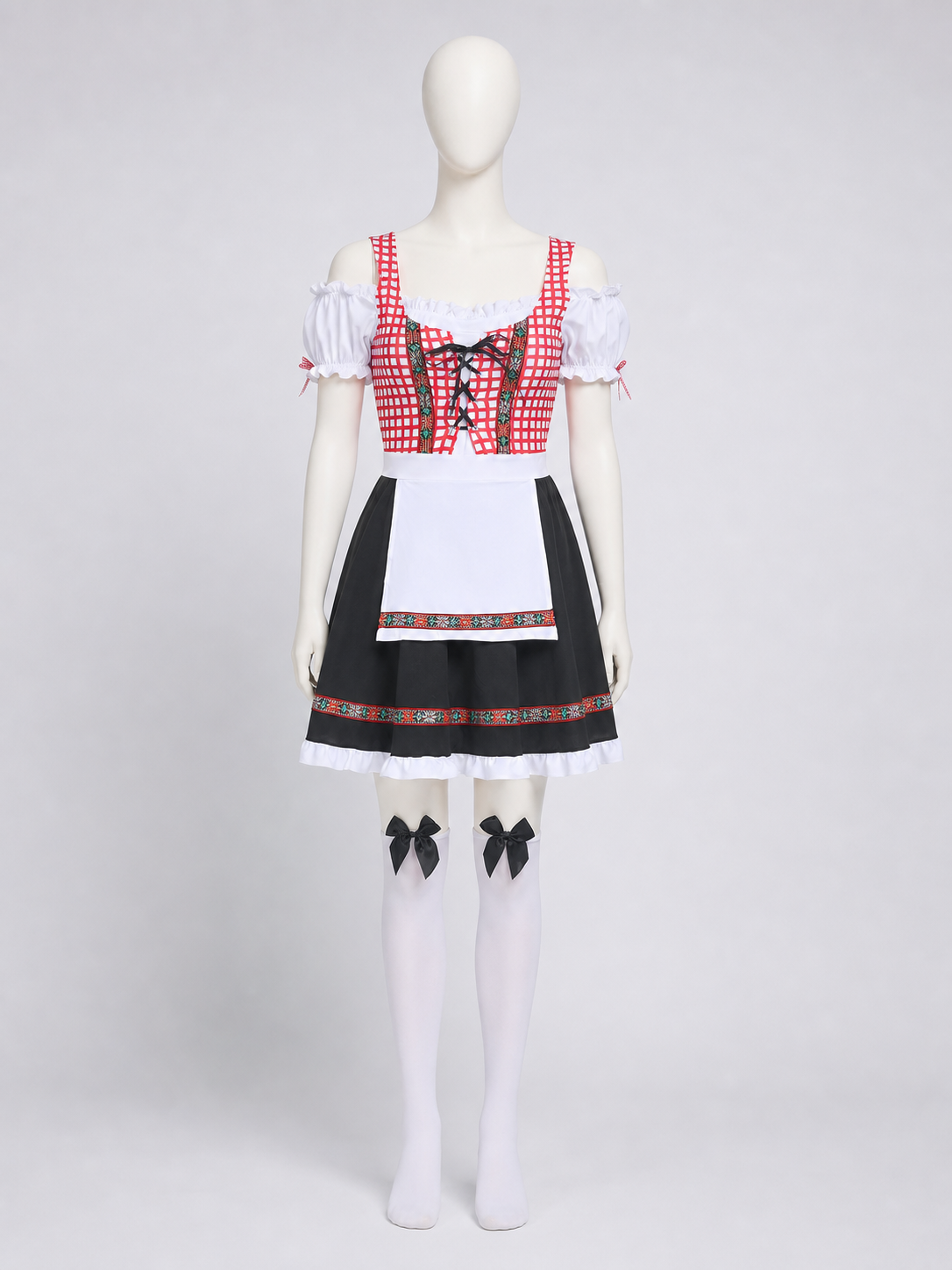 Folk-Style Dress with Apron and Full Skirt