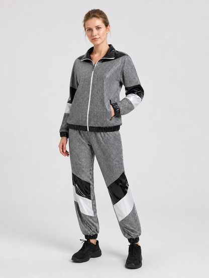 Retro Hooded Tracksuit, Black and Silver product detail 2