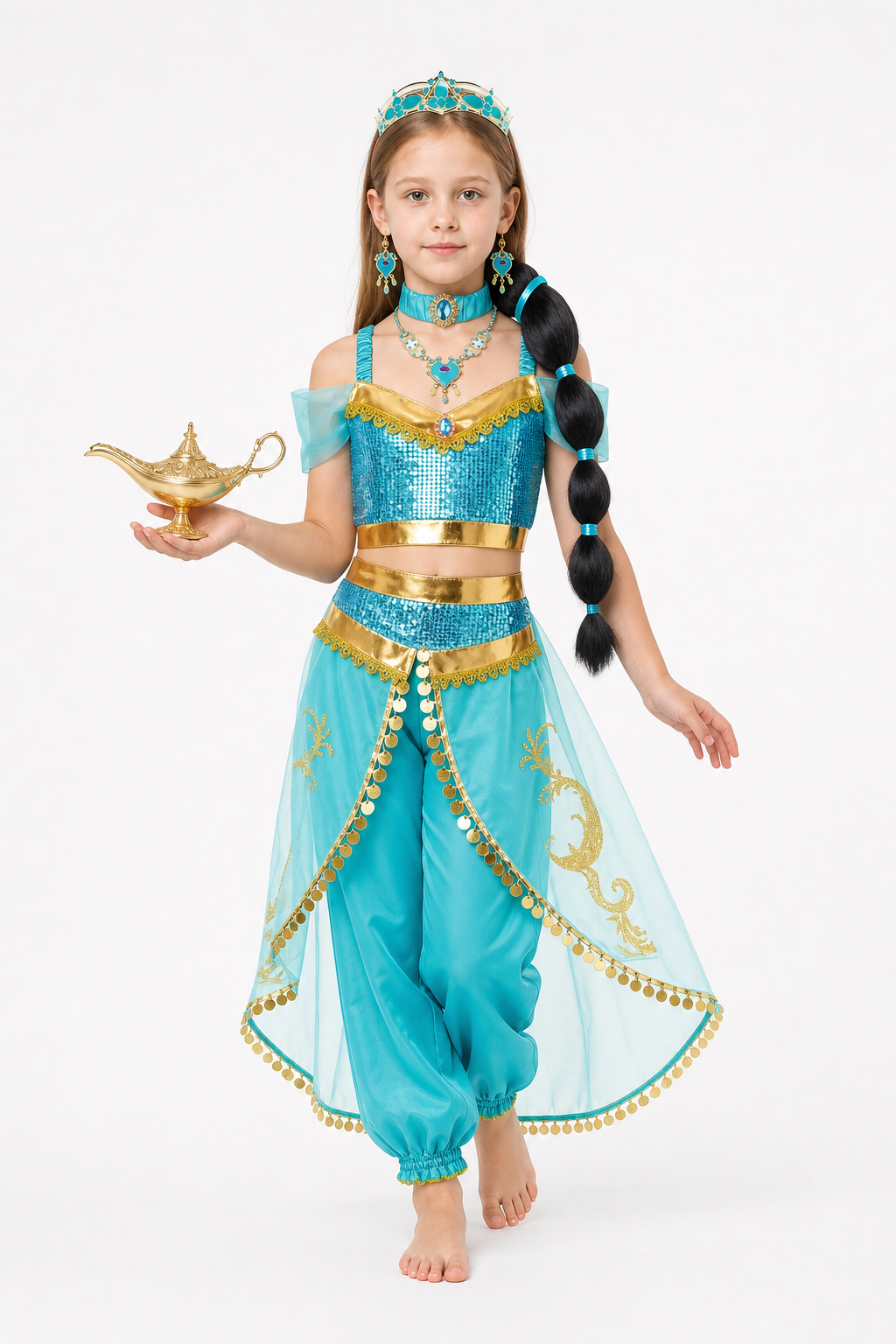 Jasmine Costume with Sequins and Harem Pants for Halloween Costumes detail 2
