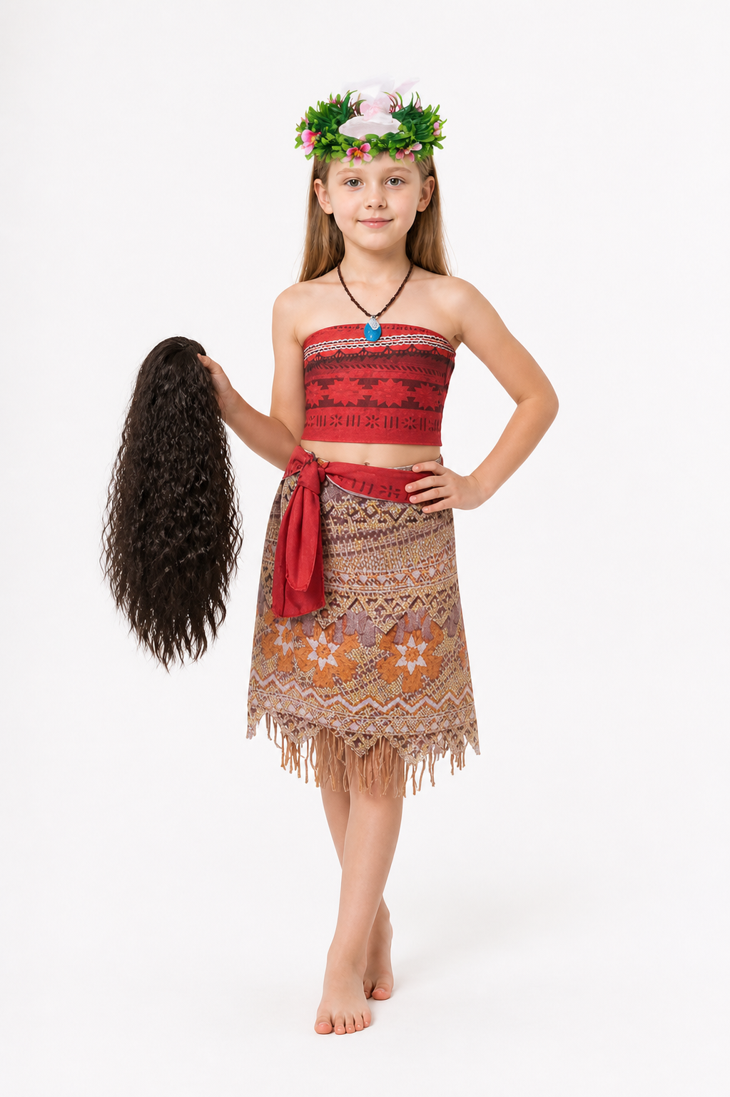 Children's Moana Carnival Costume with Wig and Necklace Costume Wigs detail 2