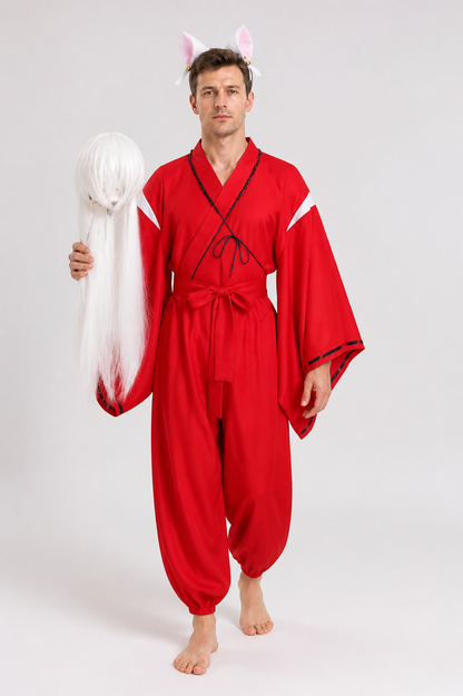 Inuyasha Cosplay Costume, Red Kimono with Wig and Ears Costume Wigs detail 2