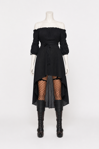 Black Off-the-Shoulder Dress with an Asymmetrical Hem Costume Dresses detail 2